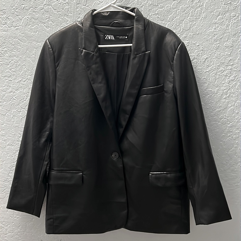 Zara Black Faux Soft Leather Jacket XL